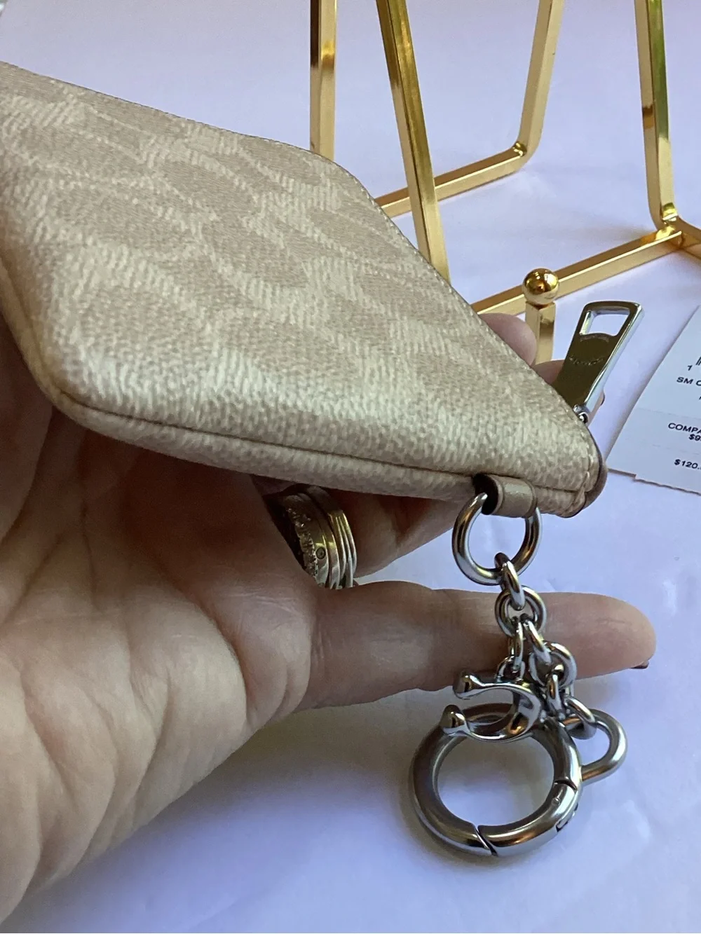 Coach Small Zip Wallet in Beige Signature Canvas NEW, NWT